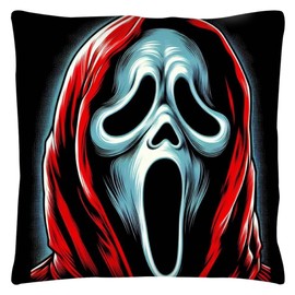 The Beach Stop Ghostface Scream Scary Horror Movie Themed Accent Cushion Cover | Unique Home Decor Inspo Gift Idea | 45x45cm 18x18” | Scream Black and Red