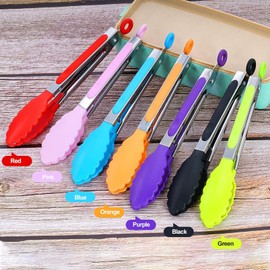 CLRBEATTY 7Pack Kitchen Tongs,7 Inch Silicone Small Tongs,Mini Food Tongs with Silicone Tips,Stainless Steel Cooking Tongs,Heat Resistant Tongs for Cooking Grilling Frying Serving BBQ Salad,Multicolor