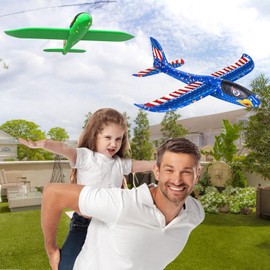 YongnKids 4 Pack 17.5 Inch Large Throwing Foam Plane Toy, Airplane Toy for Boys Girls 3 4 5 6 7 Years Old, Glider with DIY Stickers Flying Toy- Best Gift for Kids Birthday Party Favours