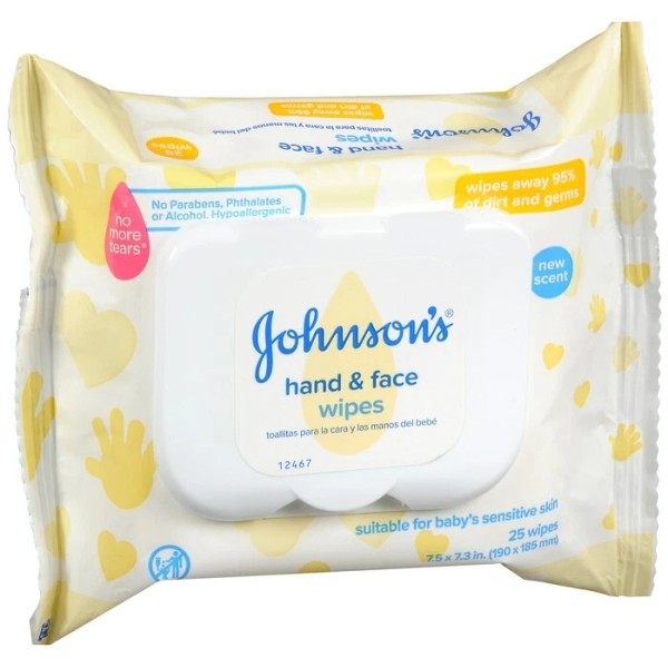 JOHNSON'S JOHNSONS HAND AND FACE WIPES 25CT