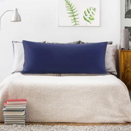 PiccoCasa Bolster Pillow Case Egyptian Cotton Body Pillow Cover 300 Thread Count Soft and Breathable Long Pillowcase with Zipper Closure Navy Blue 20"x55" (4ft 6in)