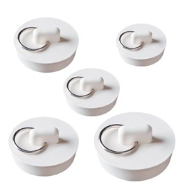 5 Pieces Bath Stopper Plug, Sink Plug Rubber, Rubber Bath Plug, Water Stopper Seal Replacement Universal Sink Plug Set with Hanging Ring for Bathtub Bathroom Kitchen, White