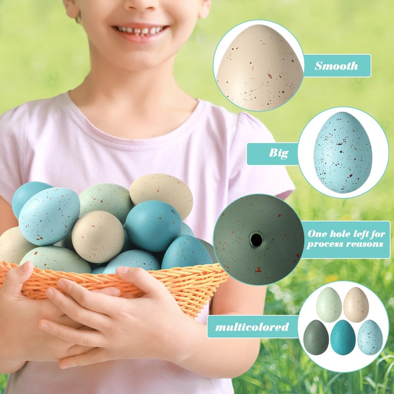 SiliFine 16 Pcs Easter Speckled Eggs 2.4 Inch Plastic Speckled