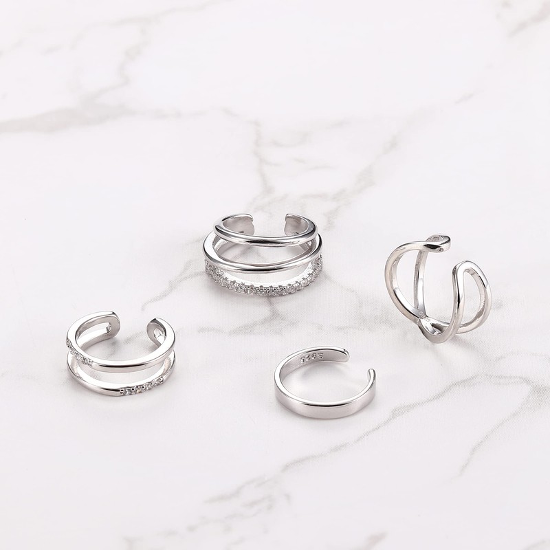 Kakonia 4Pcs S925 Sterling Silver Earring Cuffs for Women, Ear