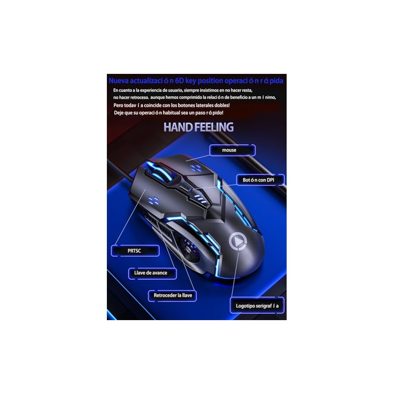 Guibell Mouse Gaming con Cable 3200 dpi,Luces LED 7 Modos,Negro