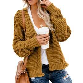 Dokotoo Women's Chunky Cable Knit Cardigan Sweater with Pockets, XXL Brown