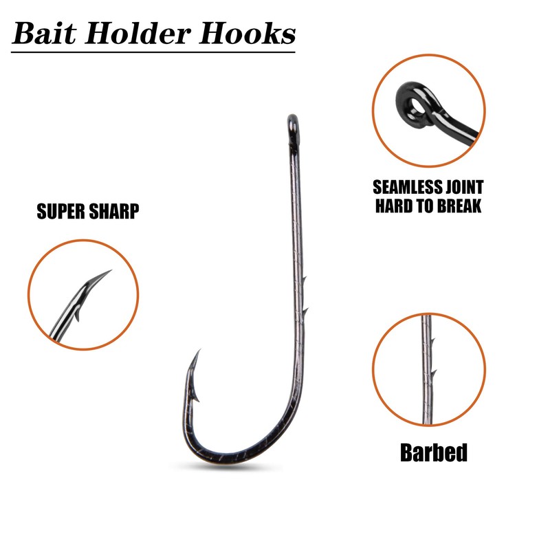 130pcs Baitholder Fishing Hooks Set Carbon Steel Black Barbed Baitholder