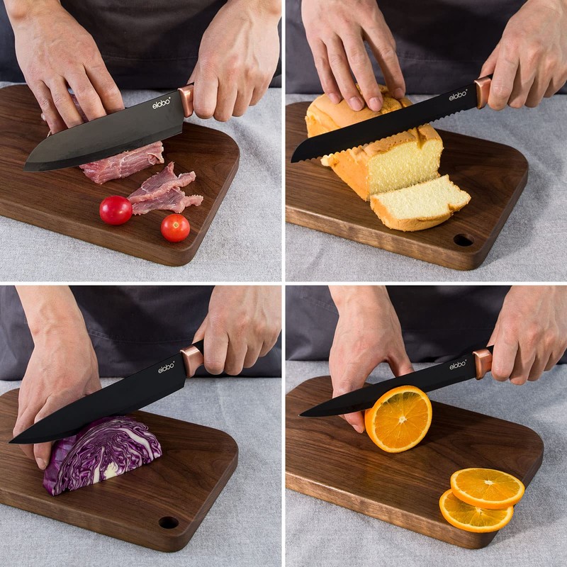 elabo 6-Piece Premium Kitchen Knife Set with Block – Stainless