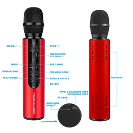 4-in-1 Bluetooth Karaoke Mic with Powerful 10W Speaker - Your Ultimate Singing Machine (Red)