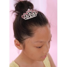 JWICOS Princess Comb Mini Crystal Hair Comb Silver Pearl Hair Comb Rhinestone Wedding Mini Headband Comb for Girls (Pink)