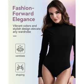 Liebster Women's Mock Turtle Neck Stylish Long Sleeve Top - Comfortable Body Suit Fashion Clothing Solaire Collection (Jet Black, Medium)