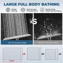 12 Inch Shower Head, Rain Shower Head with Adustable Extension Arm, Detachable Matte Black Rina Shower Head with Handheld Spray, High Pressure Shower Hose with Holder in Bathroom