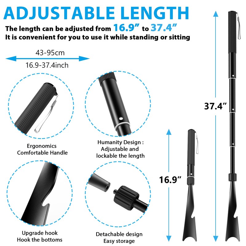 VIVEBEI Shoe Horn Long Handle, 16.9'' - 37.4'' Telescopic Metal