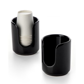 Viosuniu 3 oz Original Ceramic Bathroom Cup Dispenser with 5 PLA Paper Cups, Bathroom Essential Accessories for Mouthwash Cup Holder on Bathroom Vanity Countertops (2 Pack, Black)