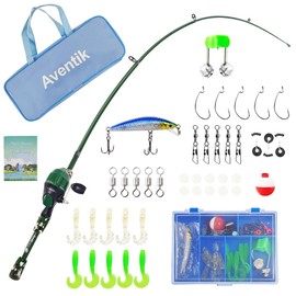 Aventik Kids Fishing Pole - Kids Fishing Starter Kit - with Tackle Box, Reel, Practice Plug, Beginner's Guide and Travel Bag for Boys, Girls (1.5M, Green (Rod Kit))