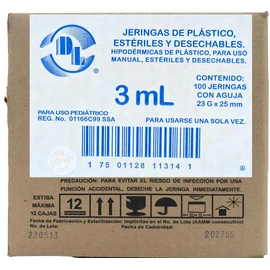 Caja De 100 Jeringas 3 mL Con Aguja 23 G X 25 mm