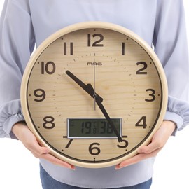 MAG W-776N-Z Analog Wall Clock, Radio Watch, Temperature, Humidity, Display, Nighttime Second Hand Stop Function, Natural