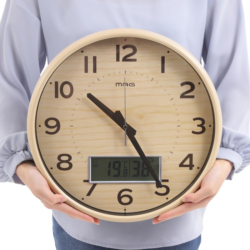 MAG W-776N-Z Analog Wall Clock, Radio Watch, Temperature, Humidity, Display,