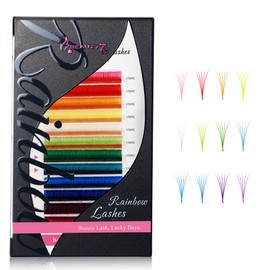 Beauty7 Colored Lash Extensions Rainbow Lashes Easy Fan 12 Colors Lashes Ombre Lash Extensions Self Fanning D+ Curl 0.05mm thickness 13mm Dramatic Eyelashes