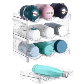 Stackable Bottle Rack Organizer for Refridgerator, Stackable Canned Food Pop Cans Container Water Tumbler for Fridge Pantry Rack Freezer, Clear Plastic Storage Bins,Holds 6-12 Long Bottles Cans Each