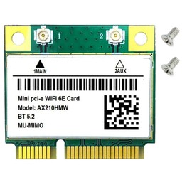 A-DIGISHUO WiFi 6E AX210HMW 3000Mbps Bluetooth 5.2 for Phone AX210 Wireless Mini PCI-E Card with Built-in 2.4GHz 574Mbps/5GHz 2400Mbps/2400Mbps Audio Adapter (AX210 Mini PCIE)