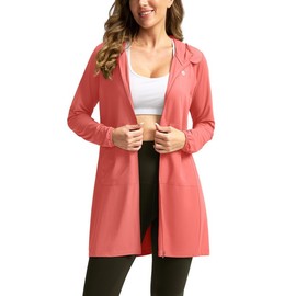Women's UPF 50+ Swim Cover Up Sun Protection Hoodie Long Jacket SPF Lightweight Beach Cover Ups for Women(Coral,3XL)