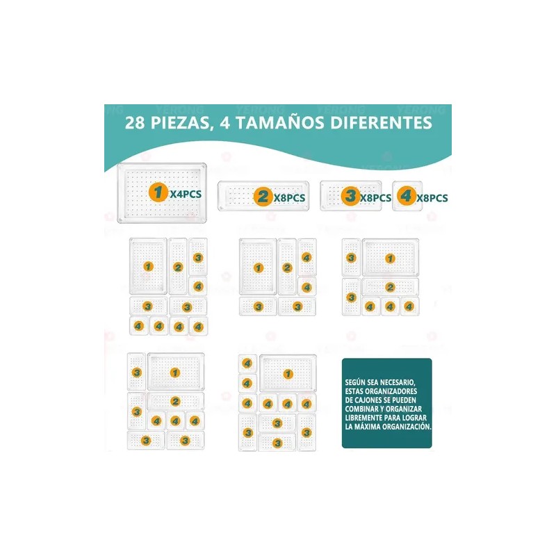Organizador De Cajones Joyas Maquillaje 28 Pzas De Plástico