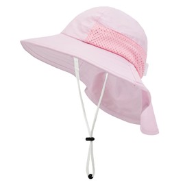 Baby Sun Hat UV Protection for Head Neck Eyes Wide Brim Neck Flap for Girls Boys Summer Water Flap Kids Swim Hat Outdoor Beach Play Hats for Infant Toddler Pink 2-6 Years