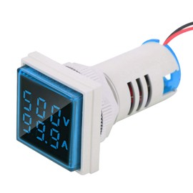MOUMOUTEN LED Indicator Lamp Current Meter, Voltage Tester Current Detector 22 mm Dual Display Panel Voltmete, Ammeter AC 0-100A 60-500V Flush-Mounted Panel, Voltimeter (Blue)