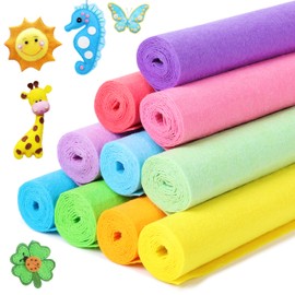 LOTOFUN Stiff Felt Sheets Bundle: 10Pcs 8x35Inch Assorted Color Felt Fabric Sheet for Kids Crafts Squares Nonwoven Patchwork DIY Sewing