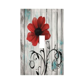 Red Flowers On Wooden Board 1 Toggle for Bedroom Home Decor Decorative Light Switch Covers Decorative Switch Plates Electrical Panels
