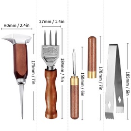 Ice Pick Set of 4 Stainless Steel Ice Chipper with Wood Handle, Japanese Style Ice Crusher Ice Tong Ideal for Bars, Bartender, Carving Tool