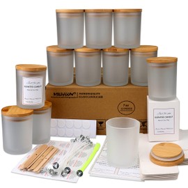 MILIVIXAY 12 Pack 7 OZ Frosted Glass Candle Jars with Lids and Candle Making Kits - Bulk Empty Candle Jars for Making Candles - Spice, Powder Containers.