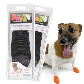 PawZ Rubber Dog Boots for Paws up to 2", 24 Total (2 Packs of 12) - All-Weather Dog Booties for Hot Pavement, Snow, Mud, and Rain - Waterproof, Anti Slip Dog Socks - X-Small, Black