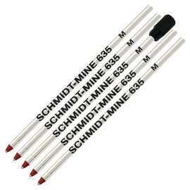 Schmidt 635 D1 Mine Ballpoint Refill - Red Ink - Medium Tip 0.7mm - Pack of 5 (Includes 1 Plastic End Cap)