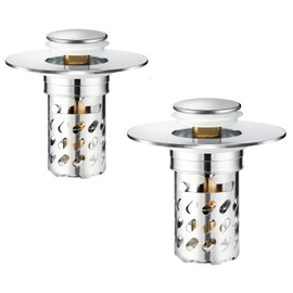 2 Pcs Bathroom Sink Drain Strainer, Universal Pop Up Stopper with Removable Stainless Steel Hair Catcher Basket