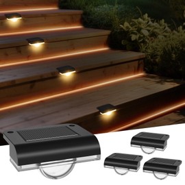Liyade Solar Lights for Outdoors, Pack of 4 Stair Lights, Solar Fence Lights, Waterproof Solar Lights & Stair Light for Stairs, Steps, Fence, Patios, Gardens (Warm White)