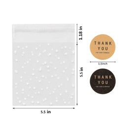 400PCS White Polka Dot Treat Bags Set Self Adhesive Candy Cookie Bags Set, 200 Cellophane Bags + 200 Thank You Sticker for Bakery Biscuit Chocolate Snacks Dessert (5.5x5.5Inches)
