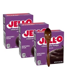 Chocolate Fudge Instant Pudding & Pie Filling Mix, 3.9 oz Box (Pack of 3) with Candy Freezer Wooden Spoon