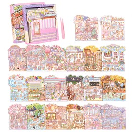 AKPLIT 3D Sticker Scene, 20 Sets DIY 3D House Stickers with Box-Packed, Sticker Therapy Cute Cartoon Scenes for Adults Kids Relief Stress Pass The Time,Make Your Own Mini Room Scenes