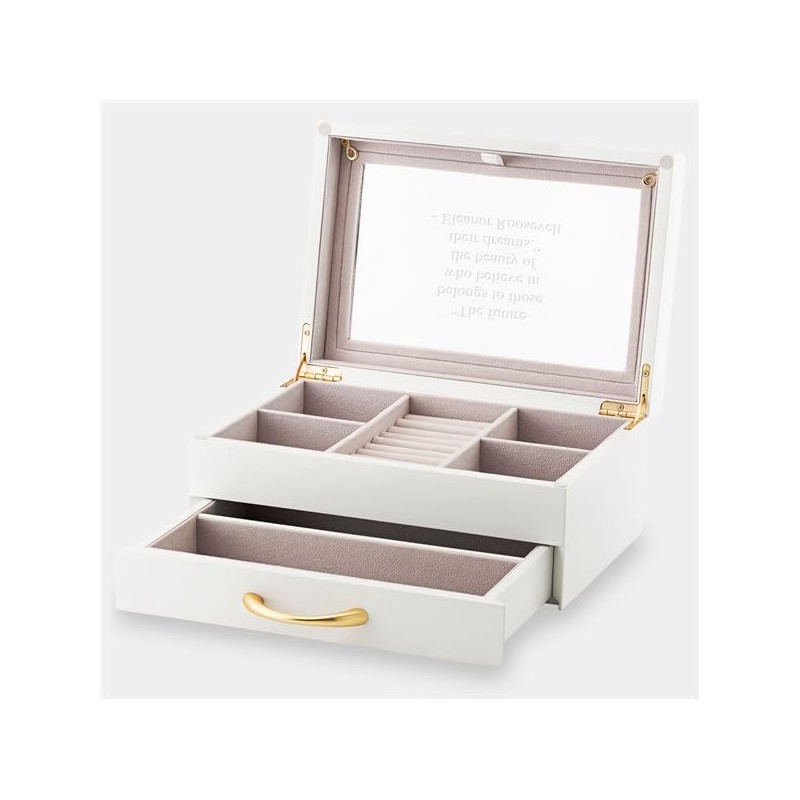 THINGS REMEMBERED Engraved White Wood Glass Top Jewelry Box (Free