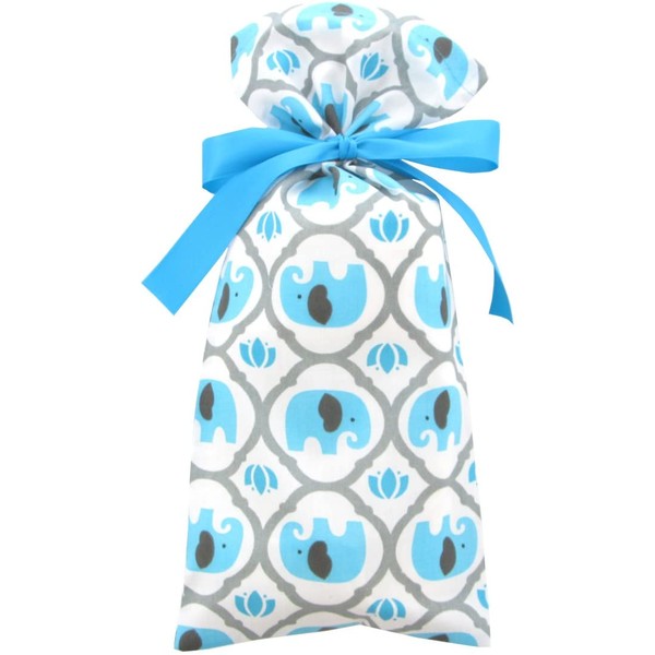 Elephants Reusable Fabric Gift Bag for Baby Shower, Child’s Birthday, or Any Occasion (Skinny 6.5 Inches Wide by 15 Inches High, Turquoise Blue)