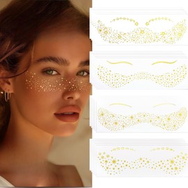 20PCS Glitter Gold Freckles Tattoo, Temporary Face Tattoo for women and Kids,Gold Face Sparkle Faux Freckles Makeup Stickers,Face Jewels Festival Makeup Accessories Decor Star