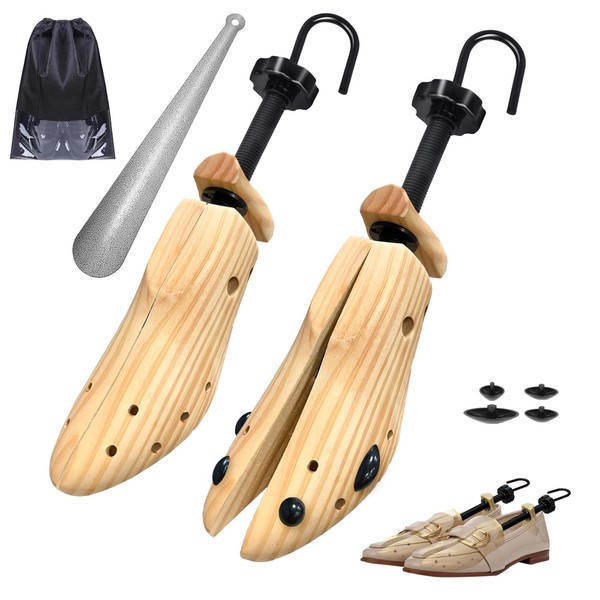 JJDPARTS Wooden Shoe Stretcher, Pair 4-Way Shoe Expander Widener Wooden
