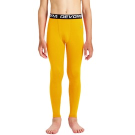 DEVOROPA Youth Boys' Compression Leggings Sports Tights Fleece Lined Thermal Base Layer Pants Gold XS