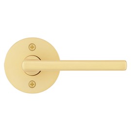 Kwikset Halifax Dummy Door Handle, Single Sided Lever for Closets, French Double Doors, and Pantry, Satin Brass Non-Turning Reversible Interior Push/Pull Lever, with Microban Protection