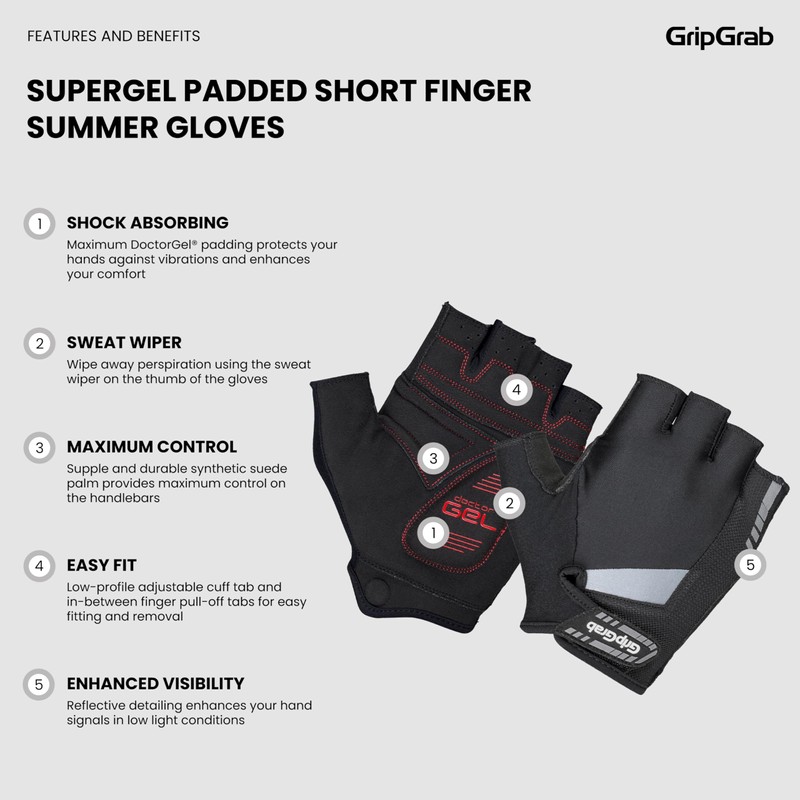GripGrab SuperGel 6mm DoctorGel Padded Short Finger Summer Cycling Gloves