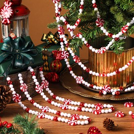 Gerrii 18 Feet Large Christmas Tree Candy Bead Garland Holiday Red and White Peppermint Decorations Christmas Plastic Garland Hanging Ornaments for Xmas Party Fireplace Home Decor(2 Pieces)