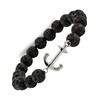 Stainless Steel Polished With Black Lava Stone Anchor Stretch Bracelet