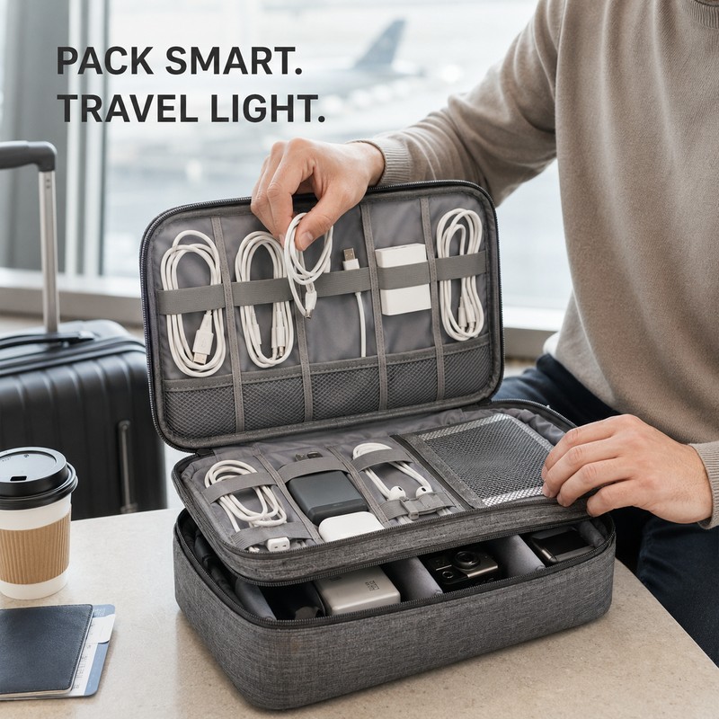 Large Capacity Travel Electronics Organizer Bag, Water-Resistant Cable and Charger